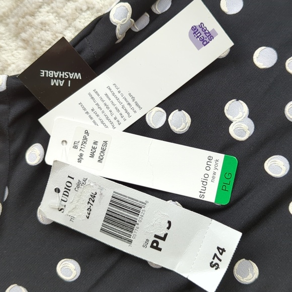 NWT Studio One NY Polka Dot Shift Dress w/Belt LP Black White Teal - Picture 4 of 16